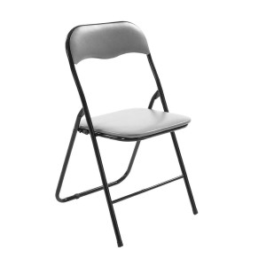 Silla Plegable VINSON. Muy práctica y funcional con estructura metálica negra y tapizada en piel color negro