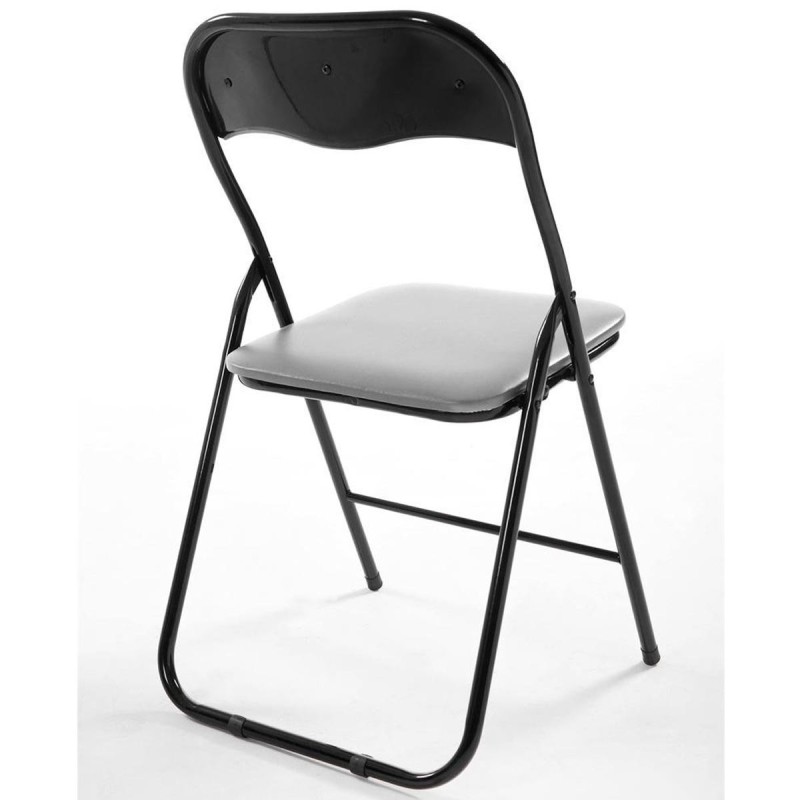Silla Plegable VINSON. Muy práctica y funcional con estructura metálica negra y tapizada en piel color negro