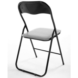Silla Plegable VINSON. Muy práctica y funcional con estructura metálica negra y tapizada en piel color negro