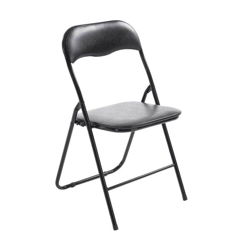 Silla Plegable VINSON. Muy práctica y funcional con estructura metálica negra y tapizada en piel color negro