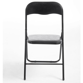 Silla Plegable VINSON. Muy práctica y funcional con estructura metálica negra y tapizada en piel color negro 2
