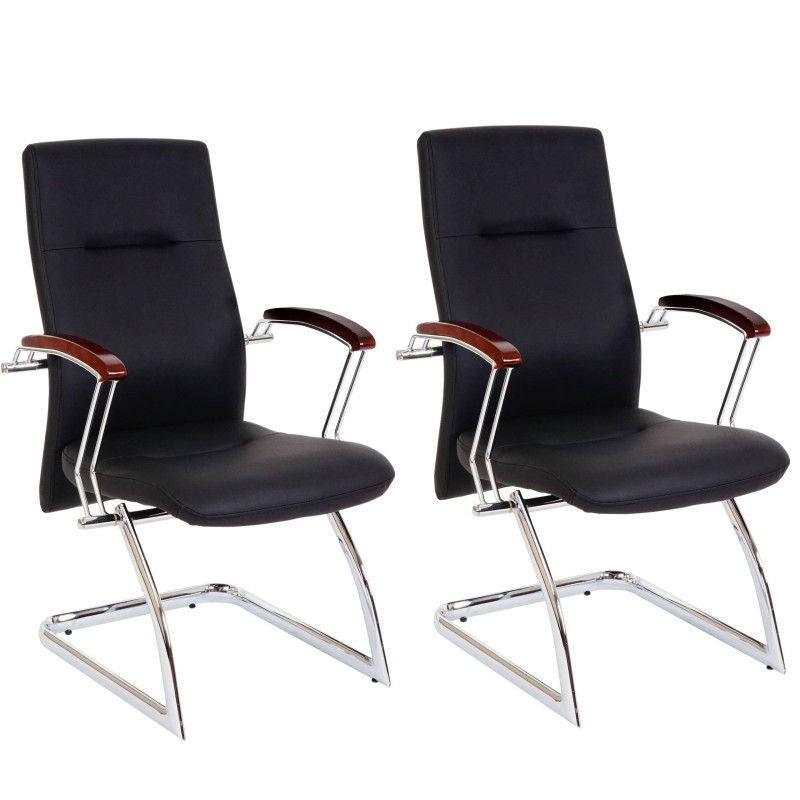 Lote de 2 sillas de Confidente GRISI, estructura metálica, en piel color negro