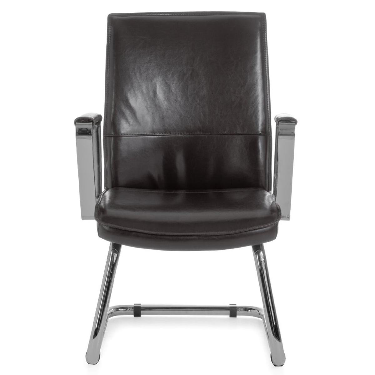 Silla de Confidente SINAI, Muy Elegante, Estructura Metálica, Tapizada en Piel Genuina color Negro