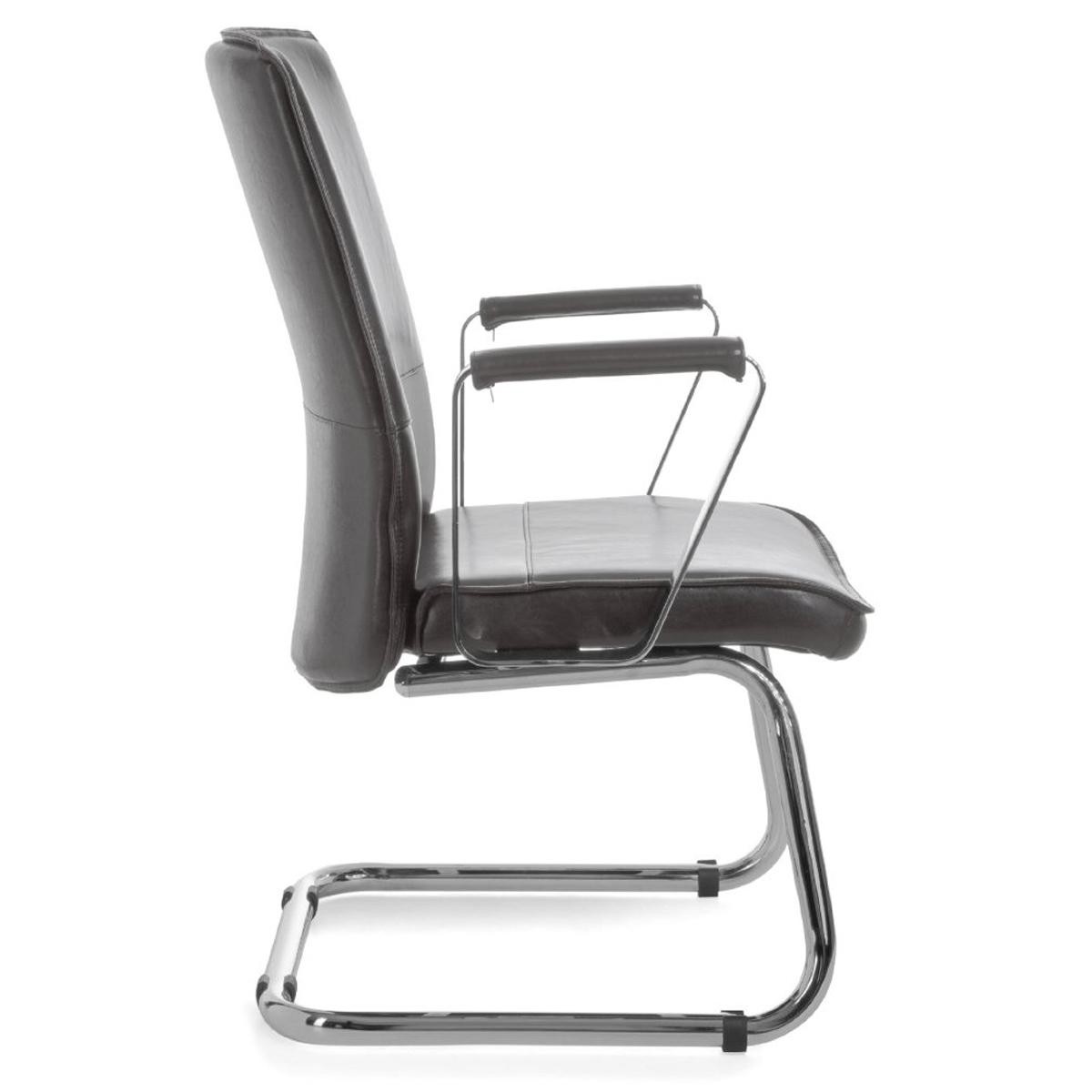 Silla de Confidente SINAI, Muy Elegante, Estructura Metálica, Tapizada en Piel Genuina color Negro