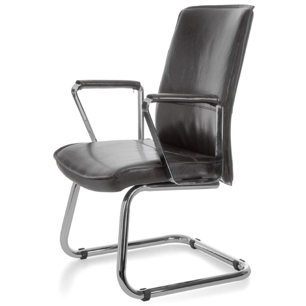 Silla de Confidente SINAI, Muy Elegante, Estructura Metálica, Tapizada en Piel Genuina color Negro