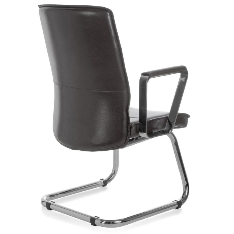 Silla de confidente SINAI, exclusivo y moderno diseño con estructura metálica y tapizada en piel genuina color negro
