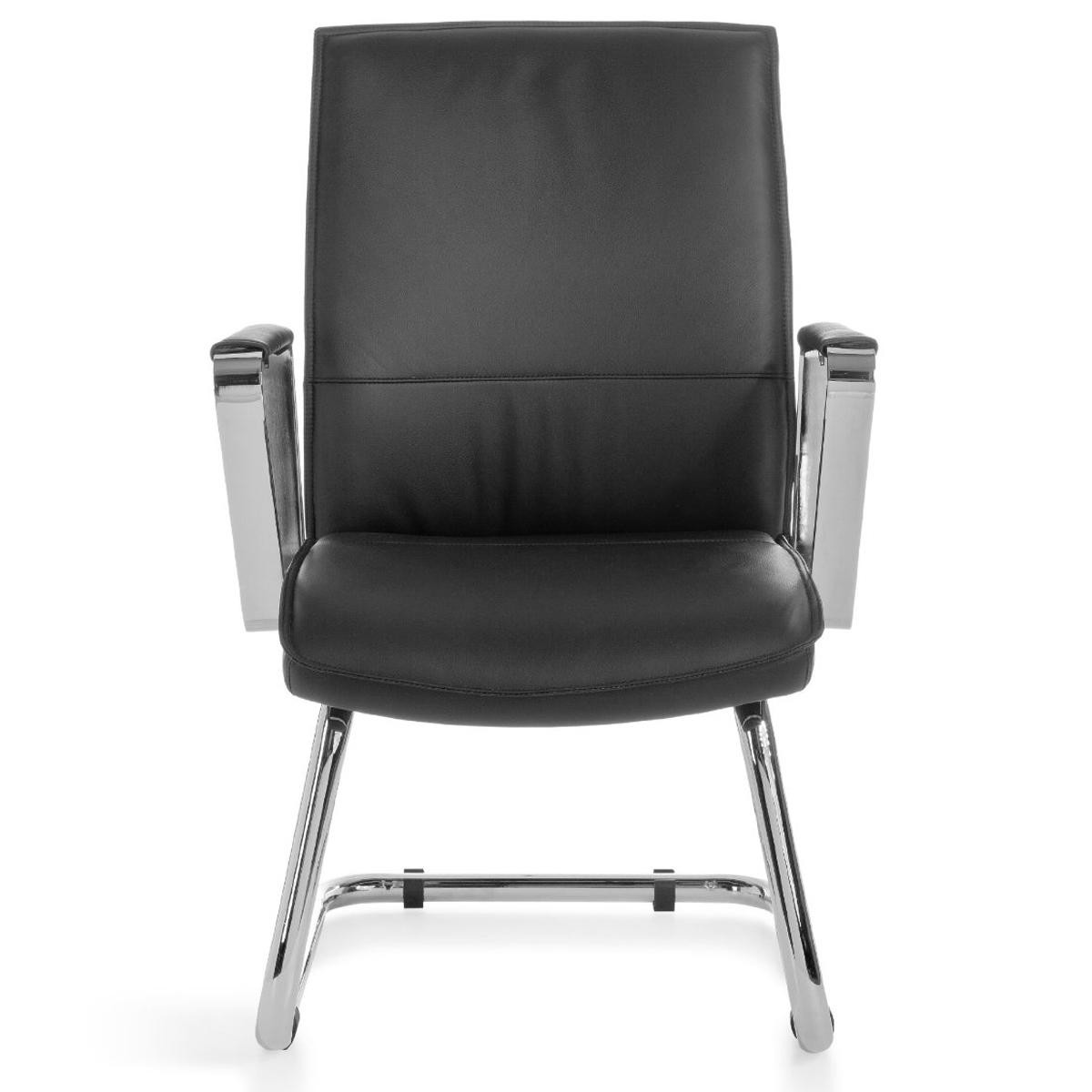 Silla de Confidente SINAI, Muy Elegante, Estructura Metálica, Tapizada en Piel Genuina color Negro