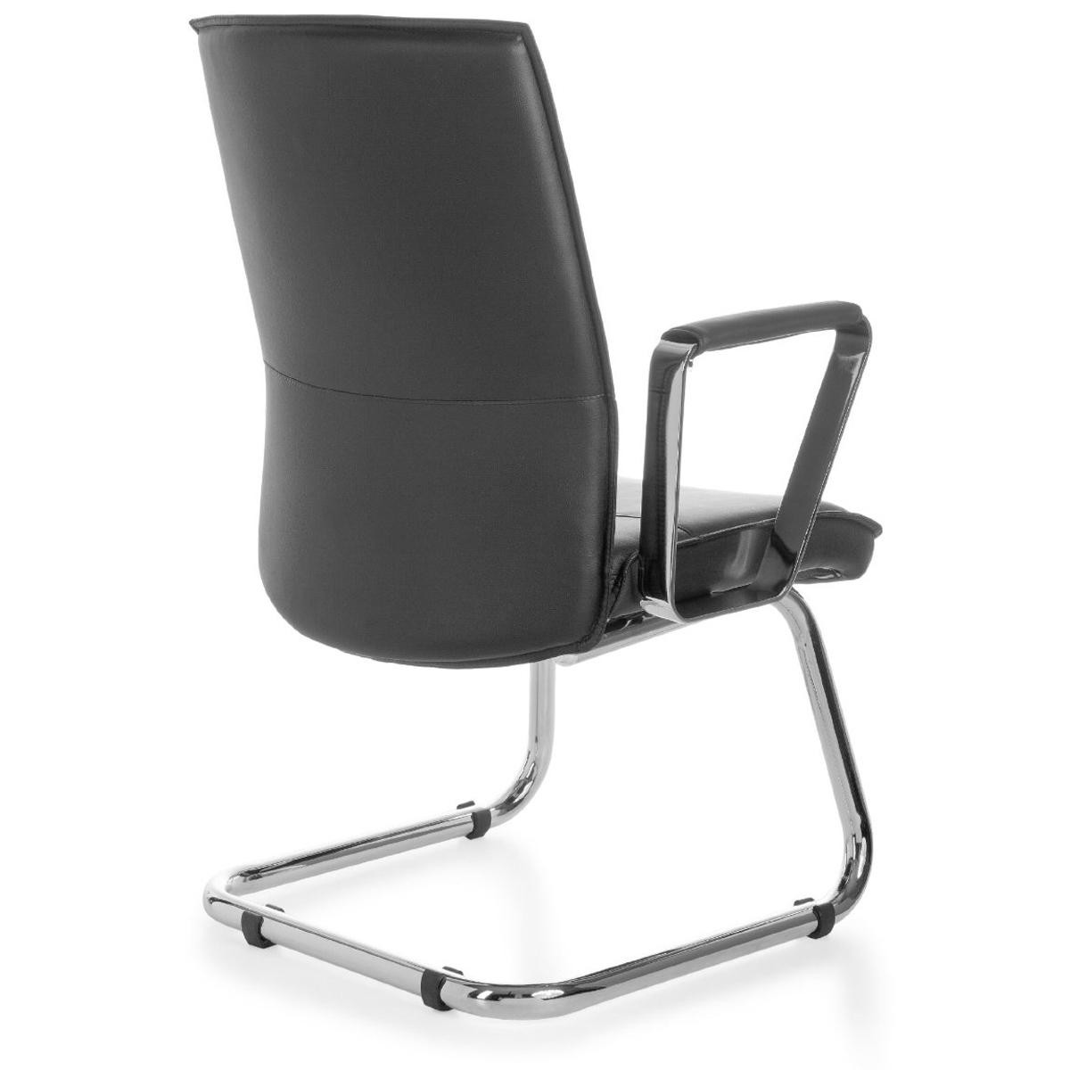 Silla de Confidente SINAI, Muy Elegante, Estructura Metálica, Tapizada en Piel Genuina color Negro