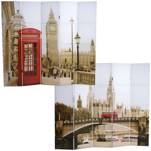 Biombo de estilo vintage LONDRES, 180x200x2,5cm, estructura de madera con tapizado de tela en poliester