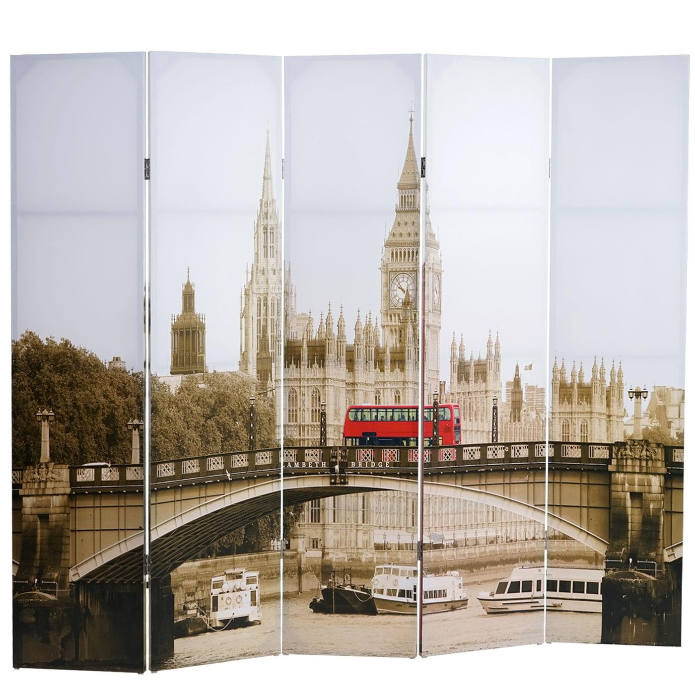 Biombo 5 paneles LONDRES, 180x200x2,5cm, Estilo Vintage, Estructura de Madera