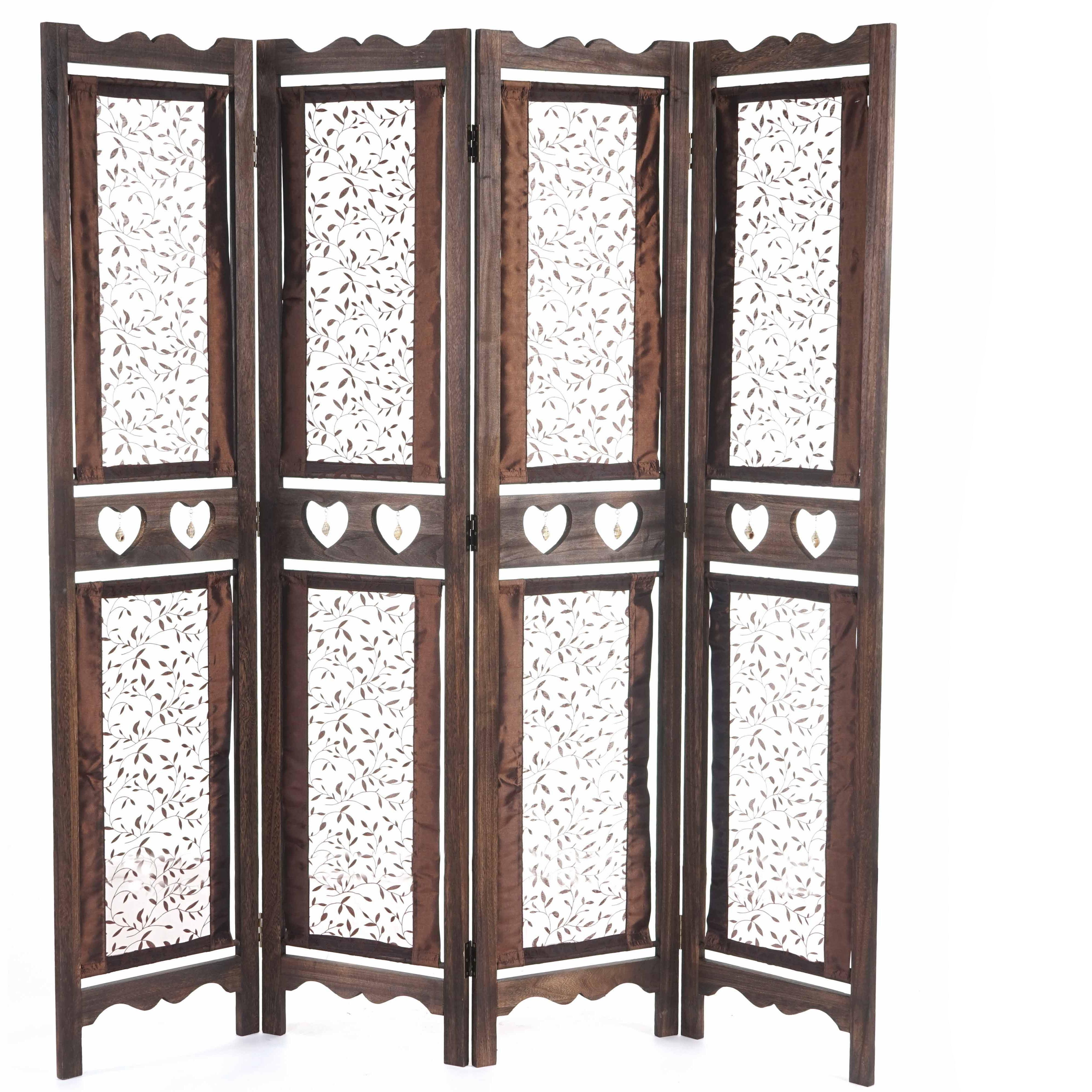 Biombo 4 paneles HADAR, 170x160x2cm, Estructura de Madera en Marrón con Tapizado de Tela