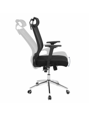 Silla ergonómica DRAKE con cabecero y reposabrazos regulables, tapizada en malla transpirable, color rojo y negro