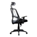 Silla ergonómica DRAKE con cabecero y reposabrazos regulables, tapizada en malla transpirable, color blanco y negro