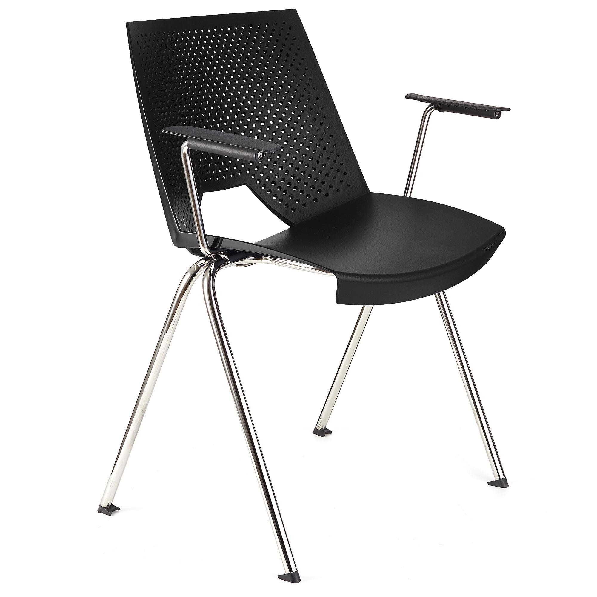 Silla de Confidente ENZO CON BRAZOS, Cómoda y Práctica, Apilable, Color Negro