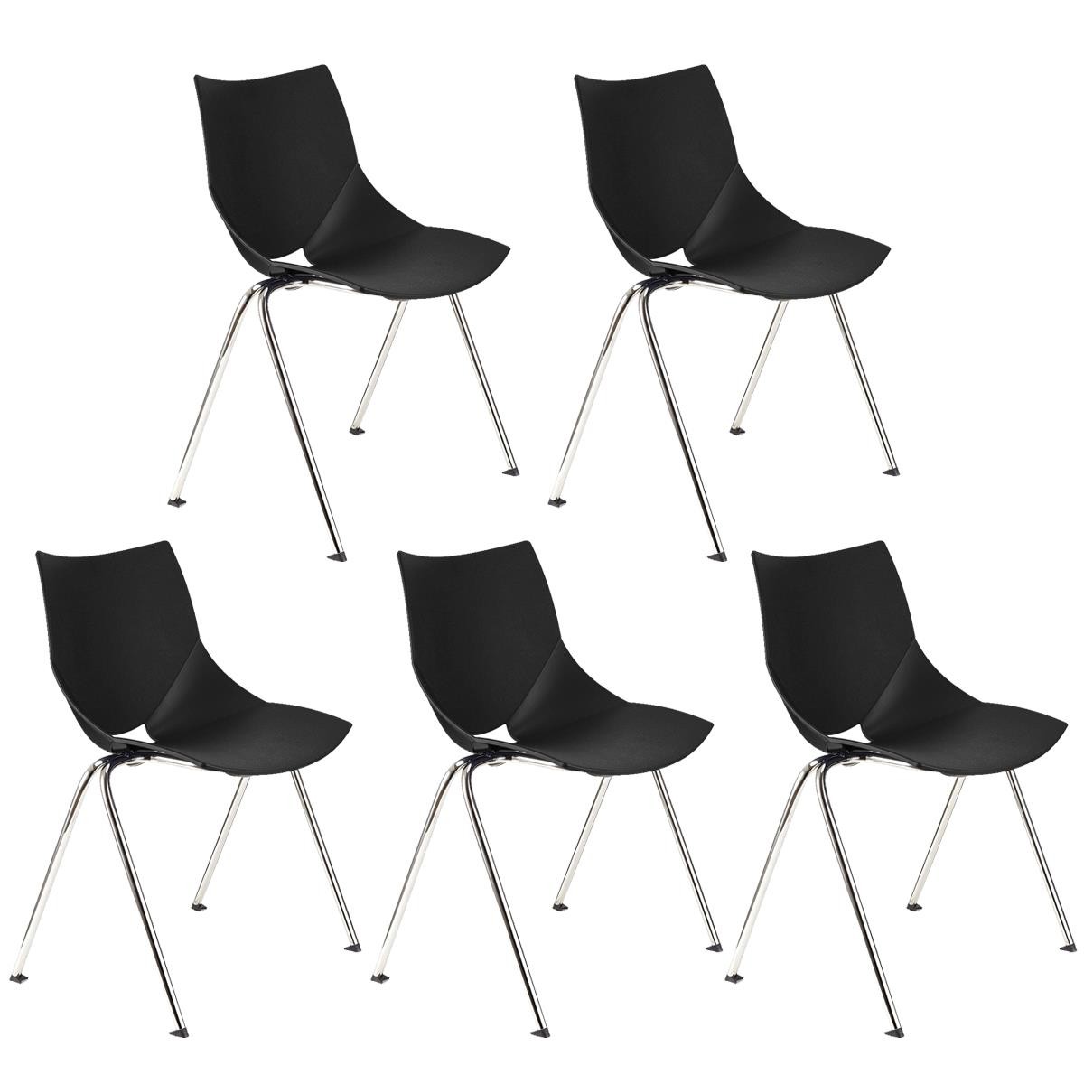 Lote de 5 Sillas de Confidente AMIR, Cómodas y Prácticas, Apilables, Color Negro