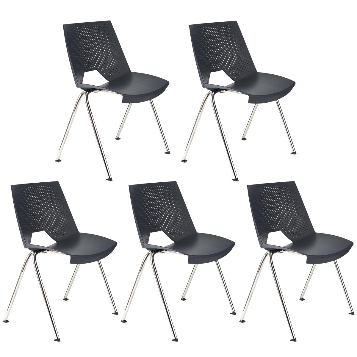Lote de 5 sillas de Confidente ENZO, Cómodas y Prácticas, Apilables, Color Negro
