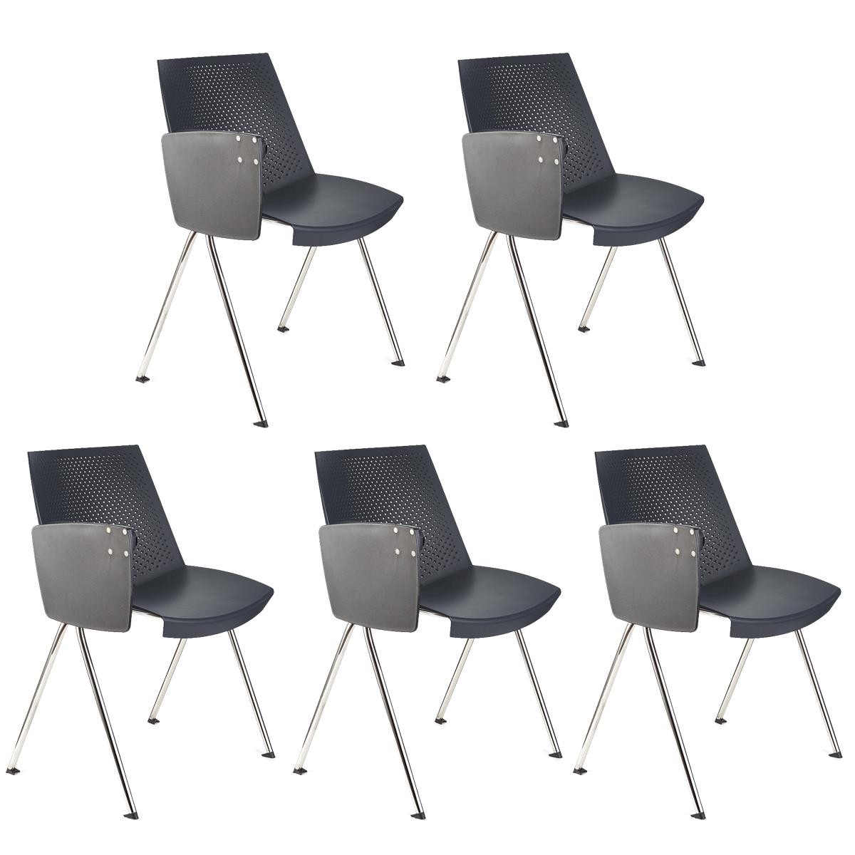 Lote de 5 sillas de Confidente ENZO CON PALA, Cómoda y Práctica, Apilable, Color Negro