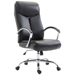 Silla de oficina BAUDY, grueso acolchado, en piel color negro