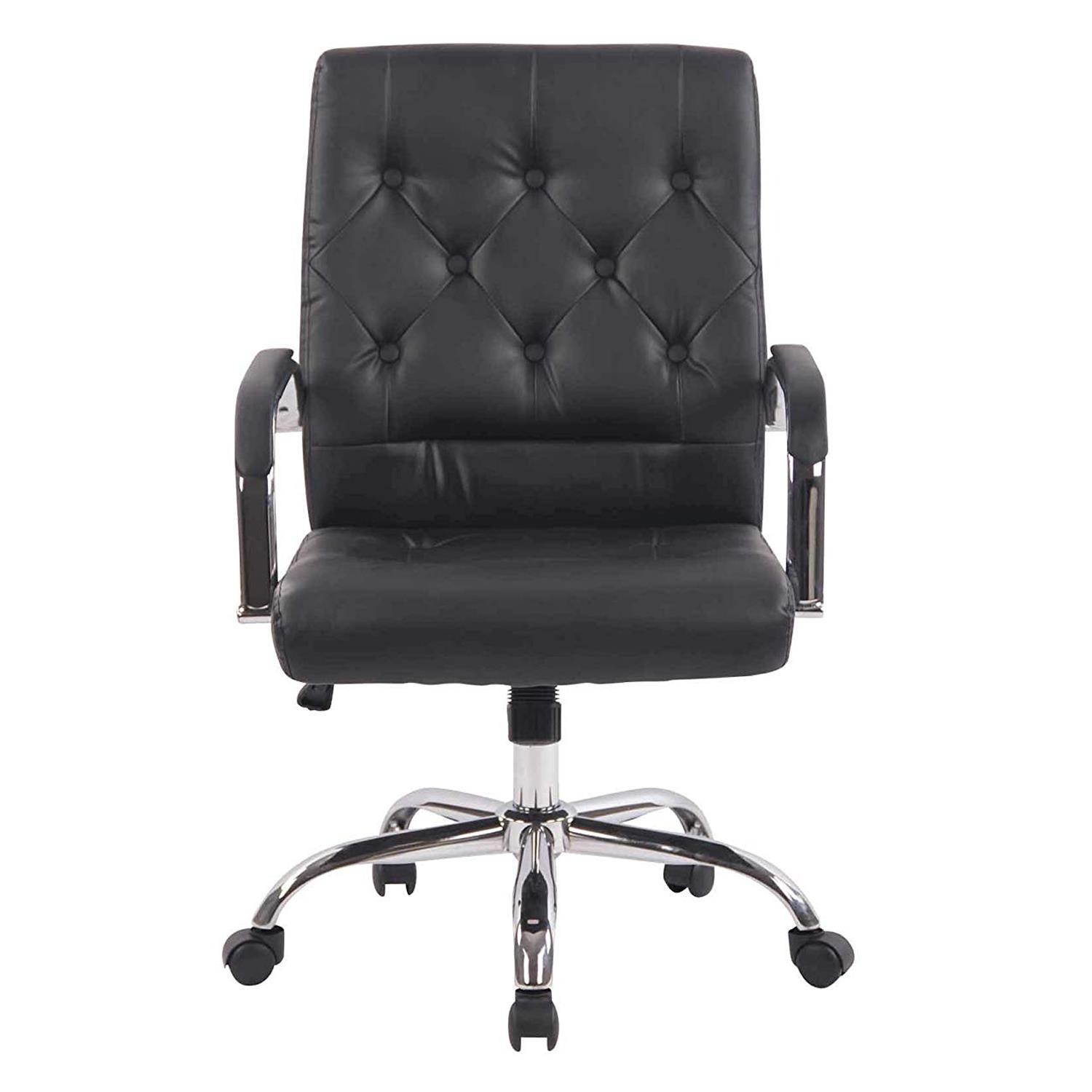 Silla de Oficina NESI, Estructura Metálica, en Piel con Capitoné color Negro