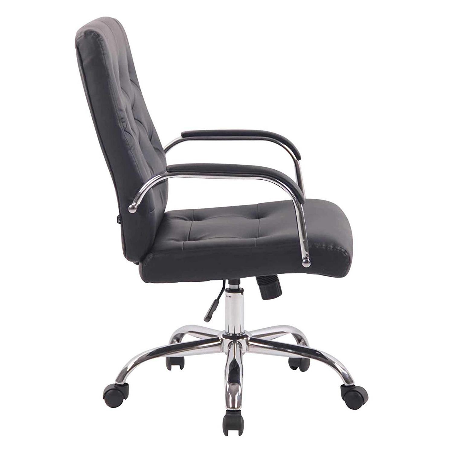 Silla de Oficina NESI, Estructura Metálica, en Piel con Capitoné color Negro