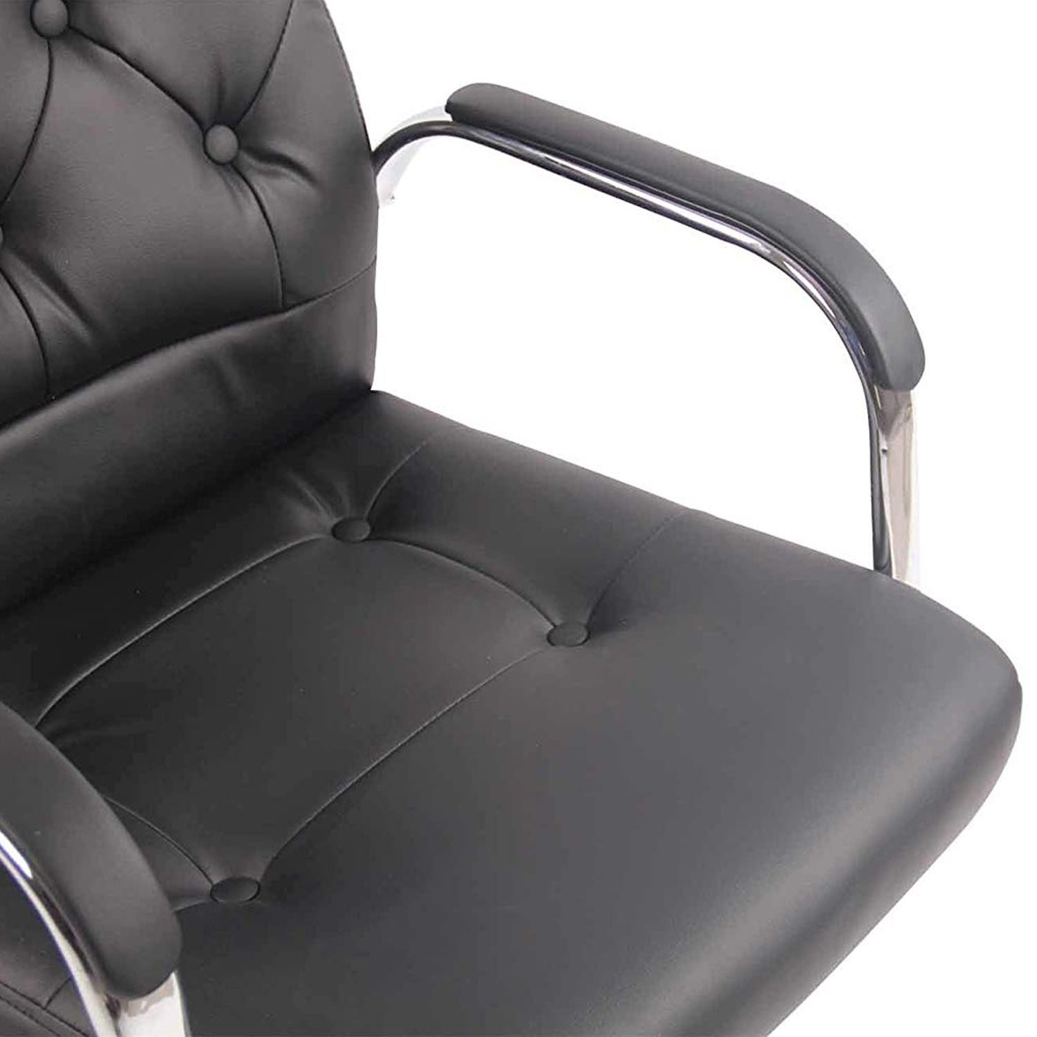 Silla de Oficina NESI, Estructura Metálica, en Piel con Capitoné color Negro