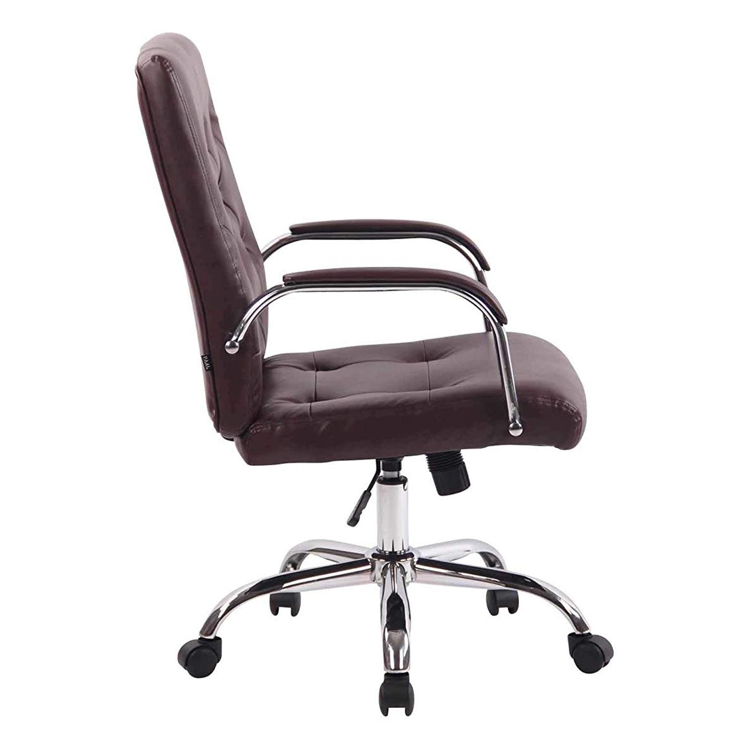 Silla de Oficina NESI, Estructura Metálica, en Piel con Capitoné color Negro