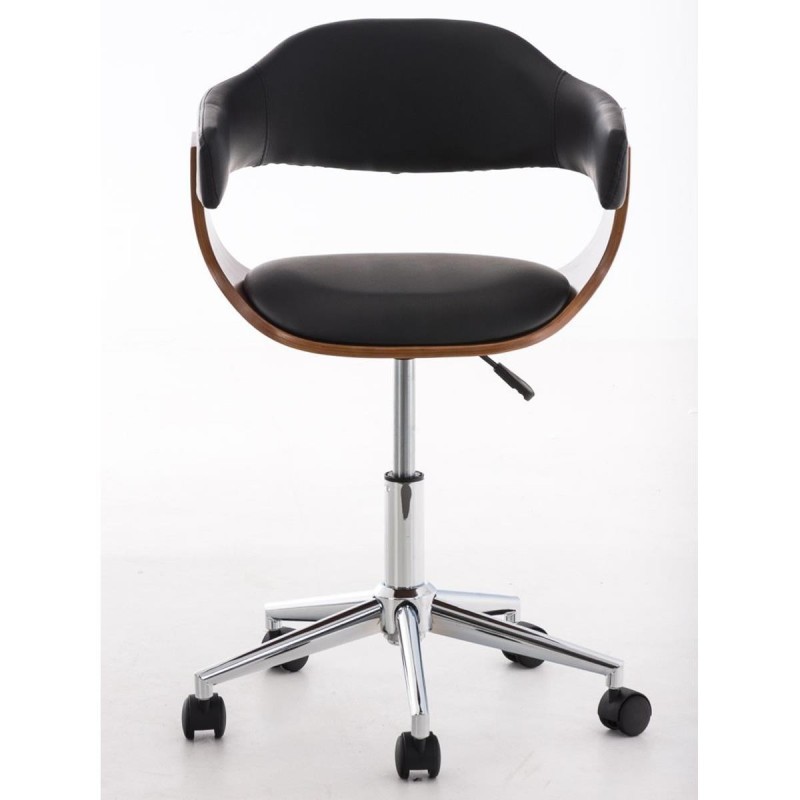 Silla de Diseño LABRA, gran acolchado, estructura en madera con base metálica, en piel negra