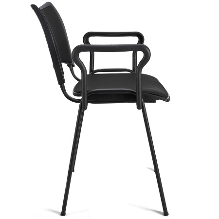 Silla de Confidente ROMEL CON BRAZOS PIEL con Patas Negras en Negro