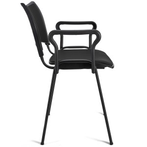 Silla de Confidente ROMEL CON BRAZOS PIEL con Patas Negras en Negro