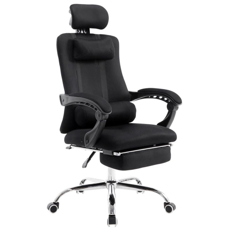Silla de oficina ANTARES, reclinable en varias posiciones y con reposapiés extensible en malla transpirable color negro