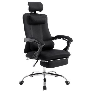 Silla de oficina ANTARES, reclinable en varias posiciones y con reposapiés extensible en malla transpirable color negro