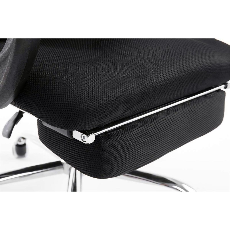 Silla de oficina ANTARES, reclinable en varias posiciones y con reposapiés extensible en malla transpirable color negro
