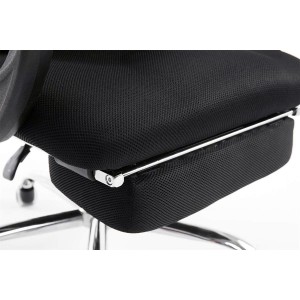 Silla de oficina ANTARES, reclinable en varias posiciones y con reposapiés extensible en malla transpirable color negro