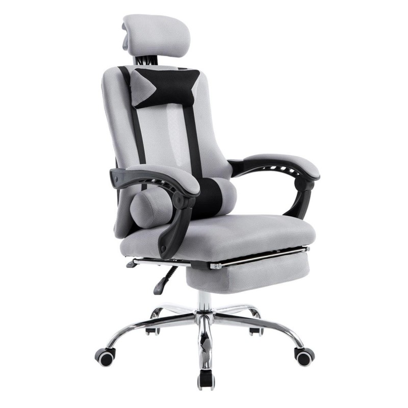 Silla de oficina ANTARES, reclinable en varias posiciones y con reposapiés extensible en malla transpirable color negro
