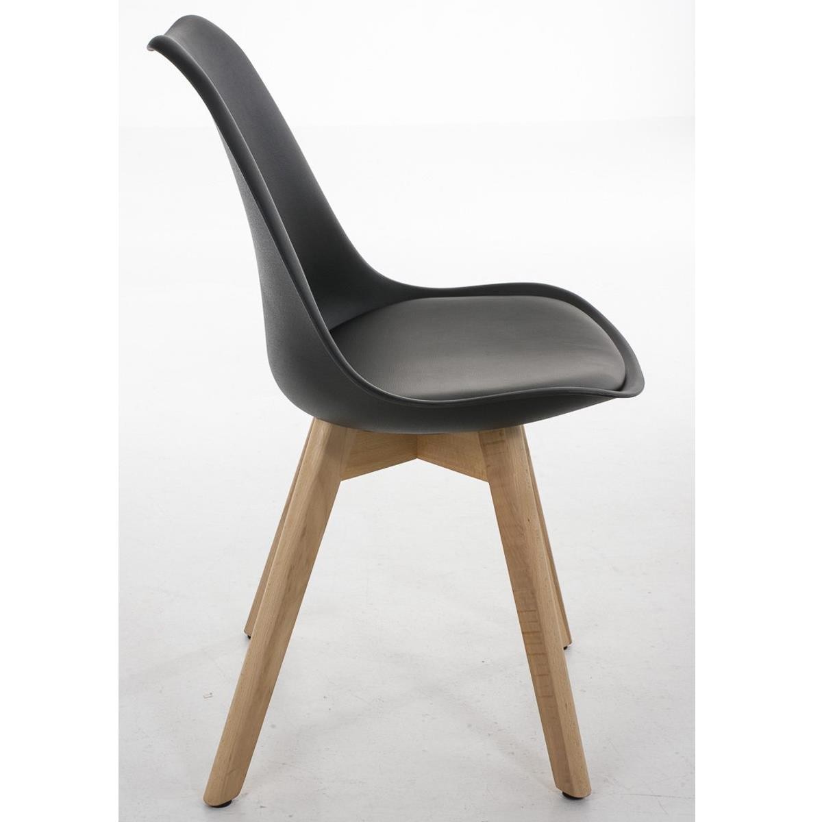 Silla de Diseño / Confidente BOSFORO, Patas de Madera Claras, Estructura en Plástico y Piel color Negro