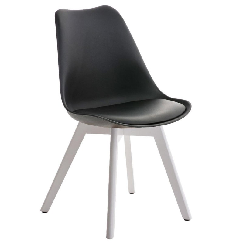 Silla de Diseño / Confidente BOSFORO, exclusivo diseño con patas blancas en piel color negro