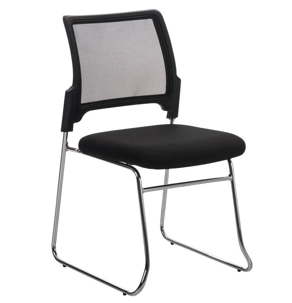 Silla de Confidente CRANTON, Apilable, Estructura Metálica, Tela y Malla Transpirable en Negro