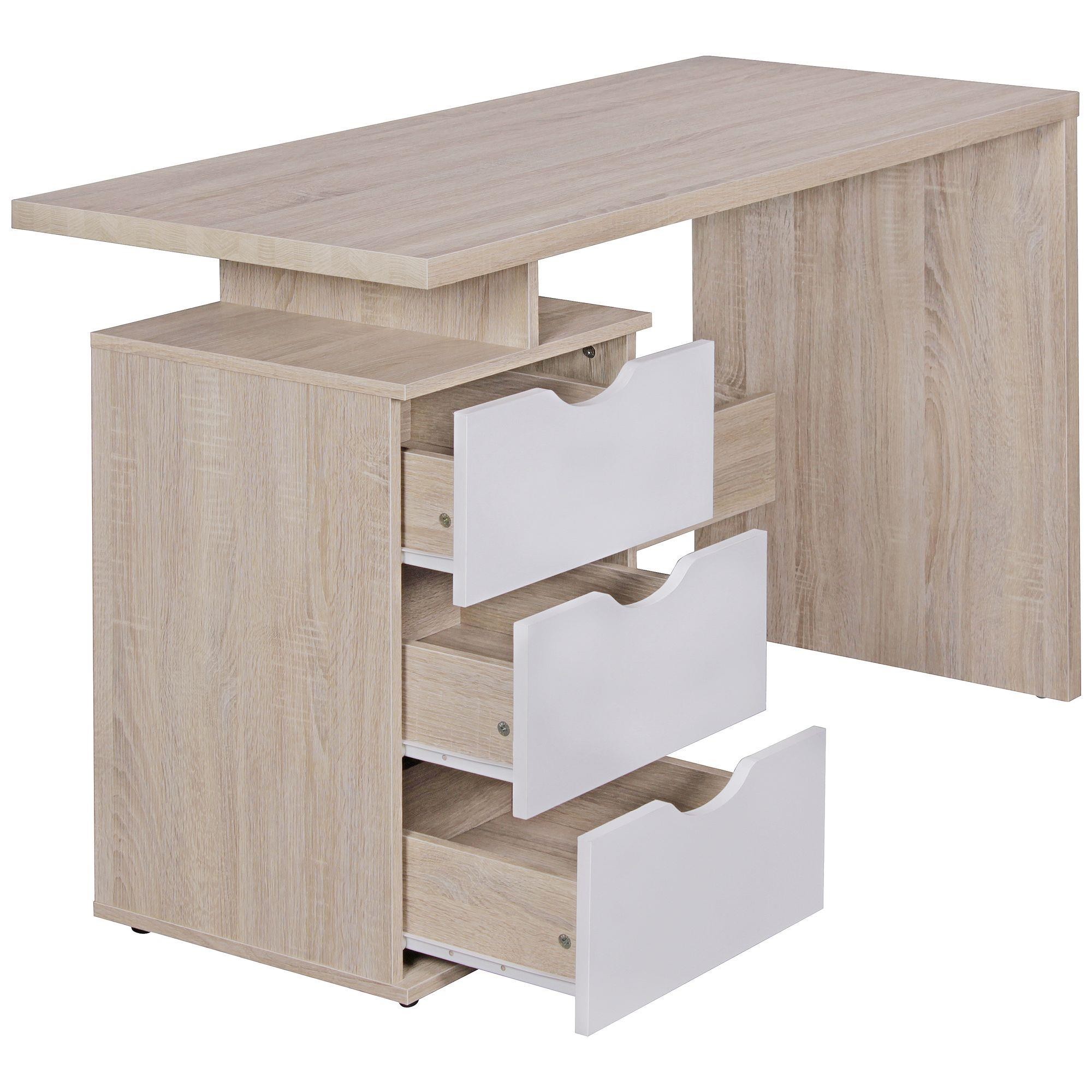 Mesa de Ordenador NATALI, Diseño Moderno, Dimensiones 120x53x76 cm, en Madera color Blanco/Roble