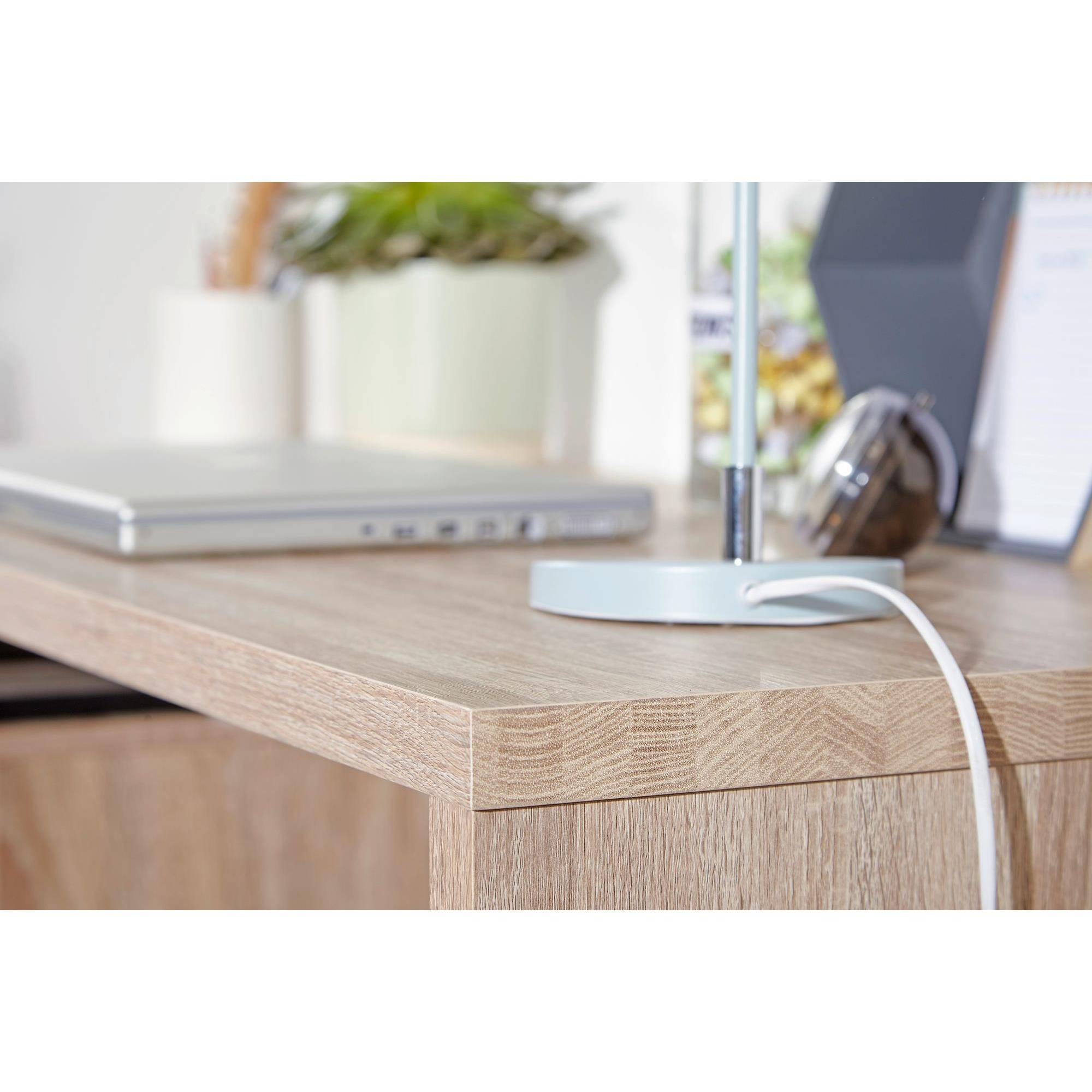 Mesa de Ordenador NATALI, Diseño Moderno, Dimensiones 120x53x76 cm, en Madera color Blanco/Roble