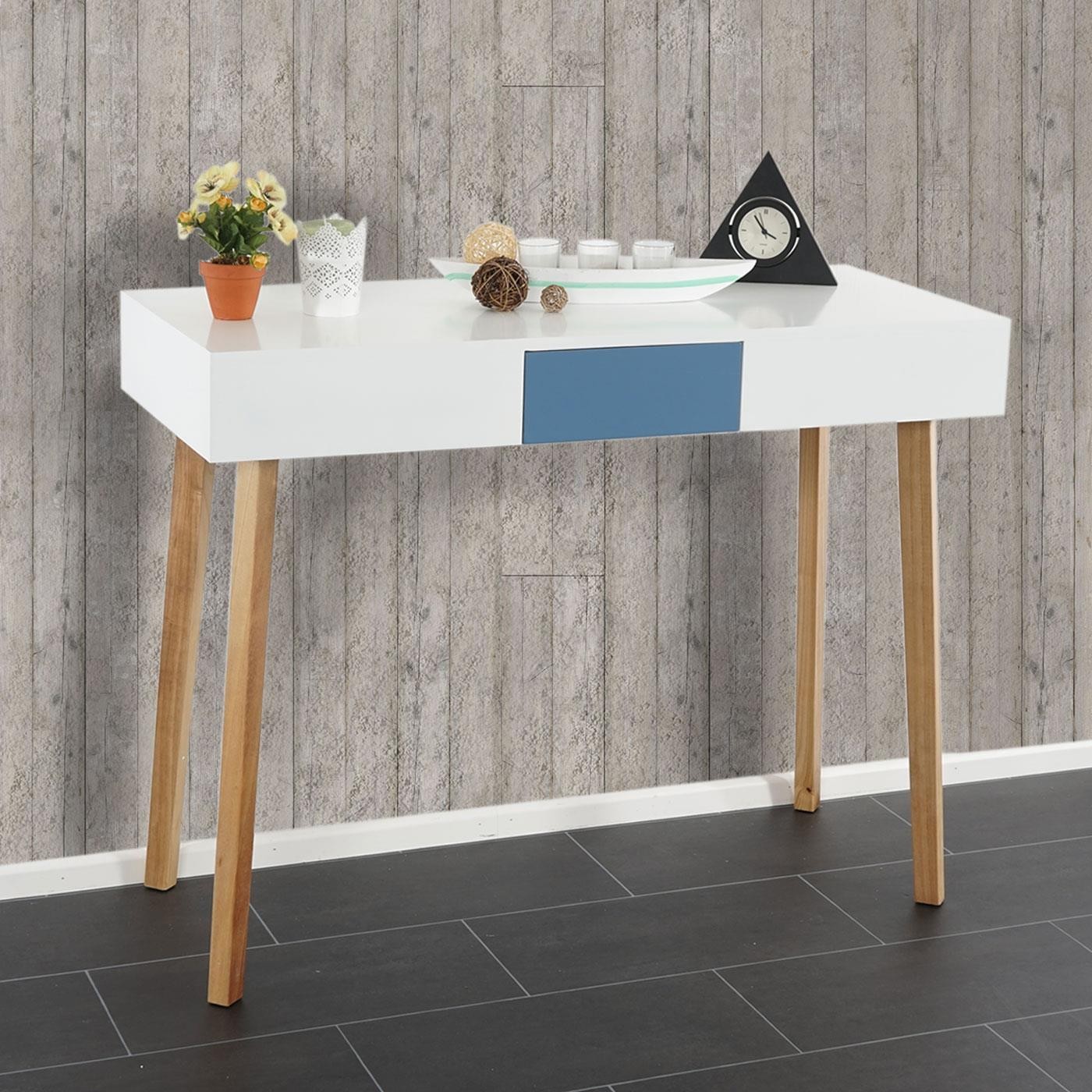 Mesa de Ordenador CONEL, Diseño Escandinavo, Dimensiones 120x55x82 cm, en Madera color Blanco