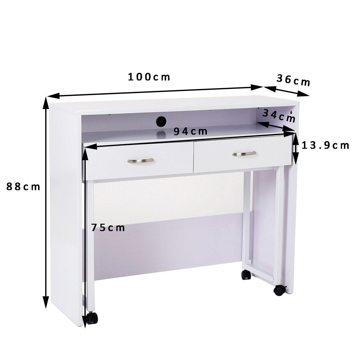 Set de 2 Escritorios BENGALA, Dimensiones 100x36x88 cm y 94x34x75 cm, en Madera color Blanco