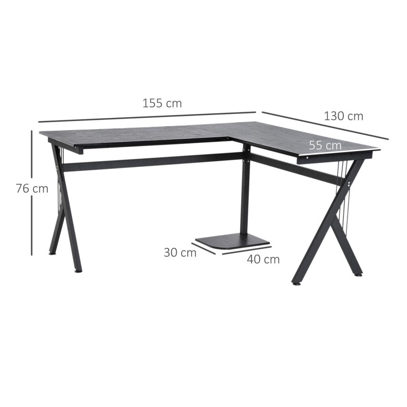 Mesa de ordenador ALASKA en madera color negro y dimensiones 155x130x76cm
