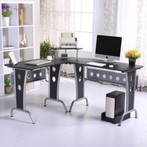 Mesa de ordenador KAMI en madera color negro y dimensiones 165x145x86 cm