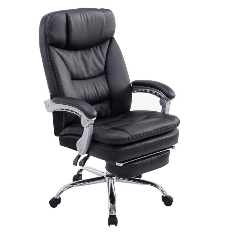 Sillón de Oficina AUSTIN PIEL, reclinable en varias posiciones y con reposapiés extensible en piel sintética color negro