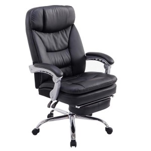 Sillón de Oficina AUSTIN PIEL, reclinable en varias posiciones y con reposapiés extensible en piel sintética color negro