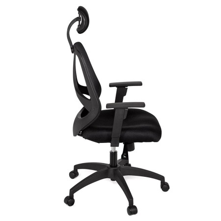 Silla ergonómica FLORENCIA con cabecero y reposabrazos regulables, en malla transpirable color negro