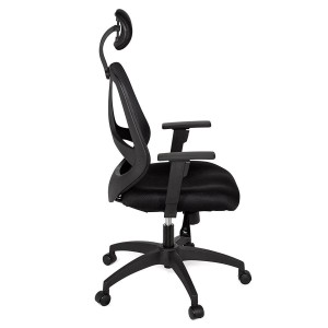 Silla ergonómica FLORENCIA con cabecero y reposabrazos regulables, en malla transpirable color negro