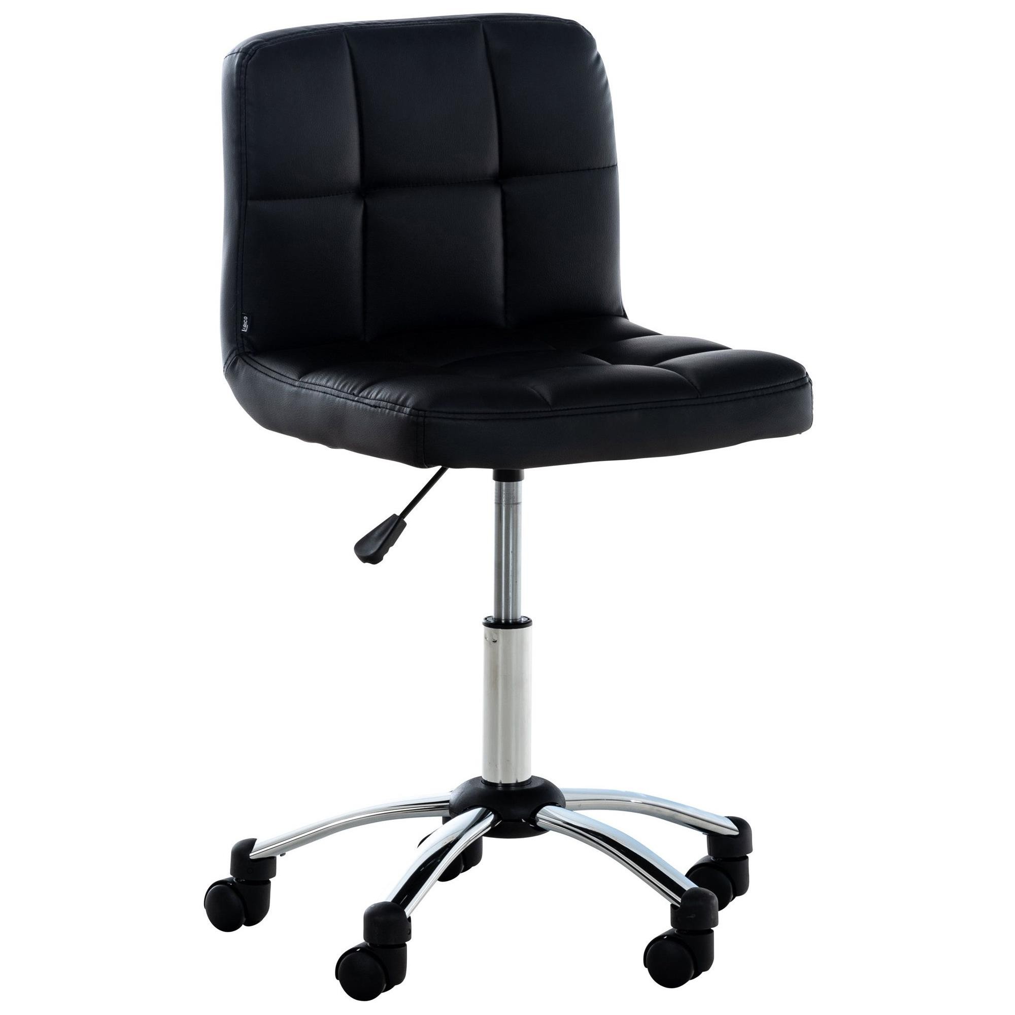 Silla / Taburete de Oficina LUKE, Gran Acolchado, Estructura Metálica, en Piel color Negro