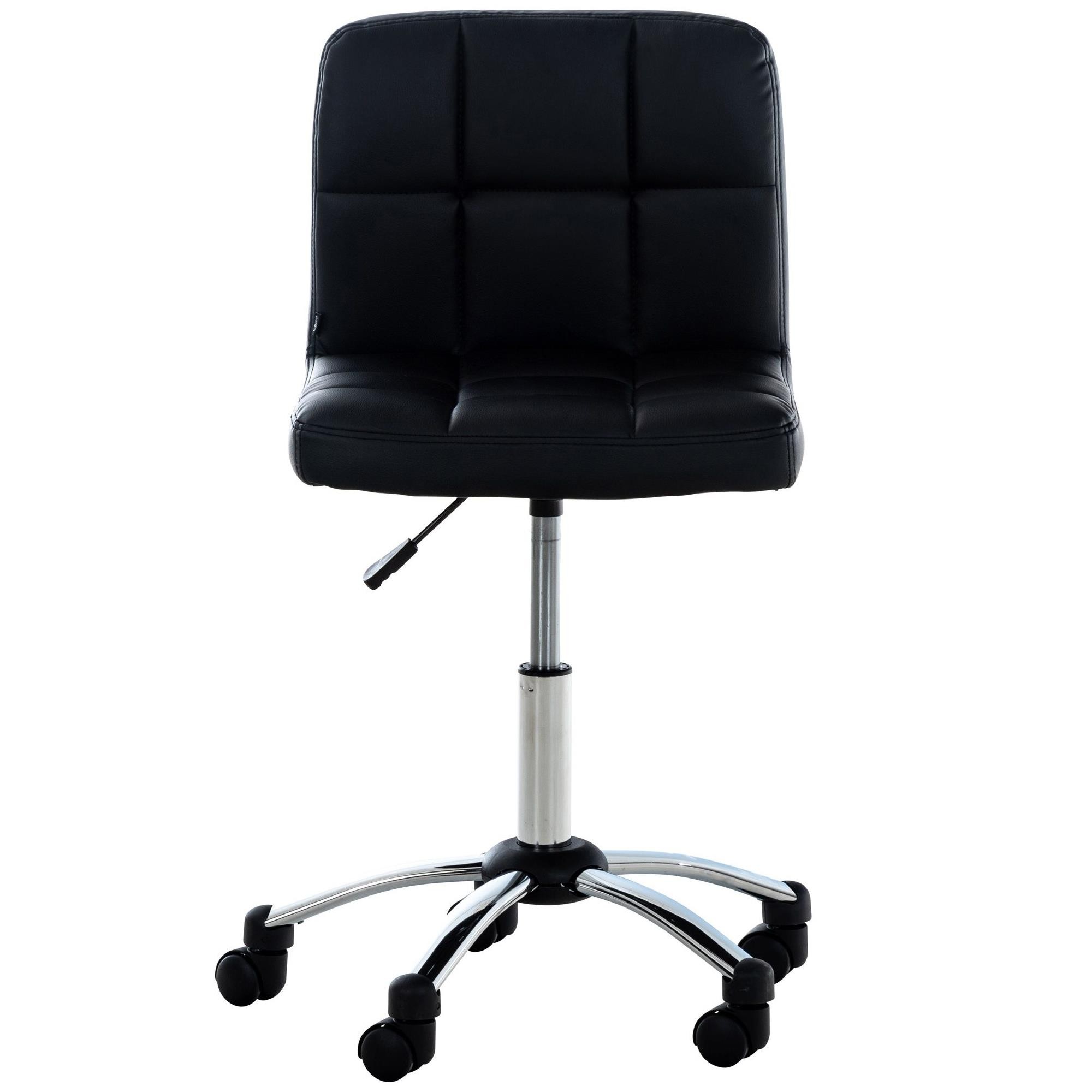 Silla / Taburete de Oficina LUKE, Gran Acolchado, Estructura Metálica, en Piel color Negro