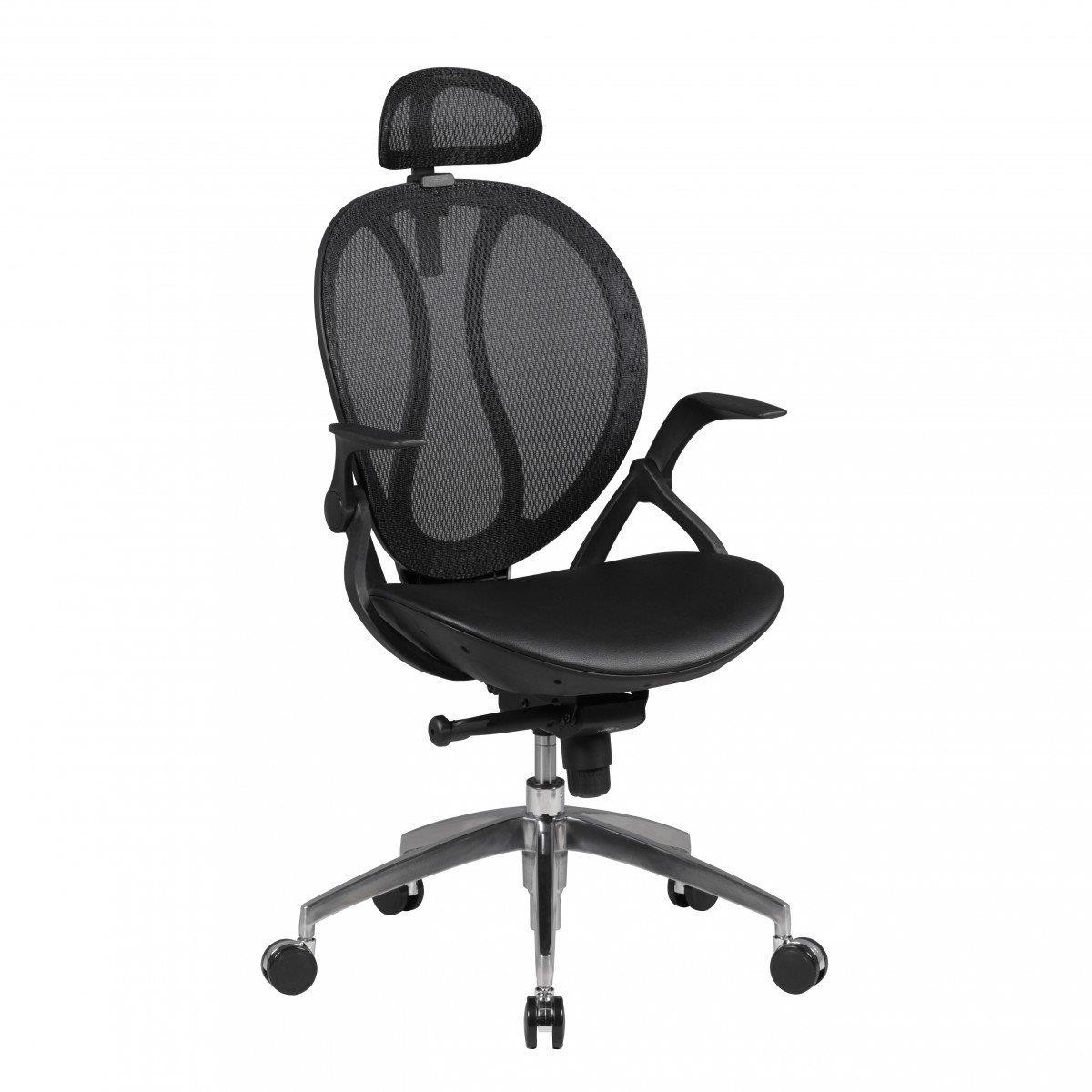 Silla Ergonómica TELMA PRO, Cabecero y Brazos Regulables en Malla Transpirable color Negro